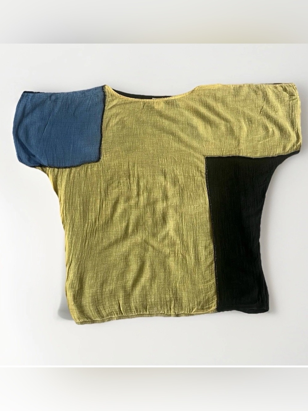VTG Dotti Crinkle Gauze Colorblock Top Lagenlook Boho Coastal Casual